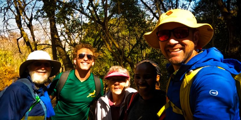 Group of hikers at the Donkey Dairy Farm 