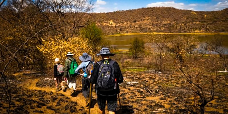 Hiking down towards the Tswaing Meteorite Crater