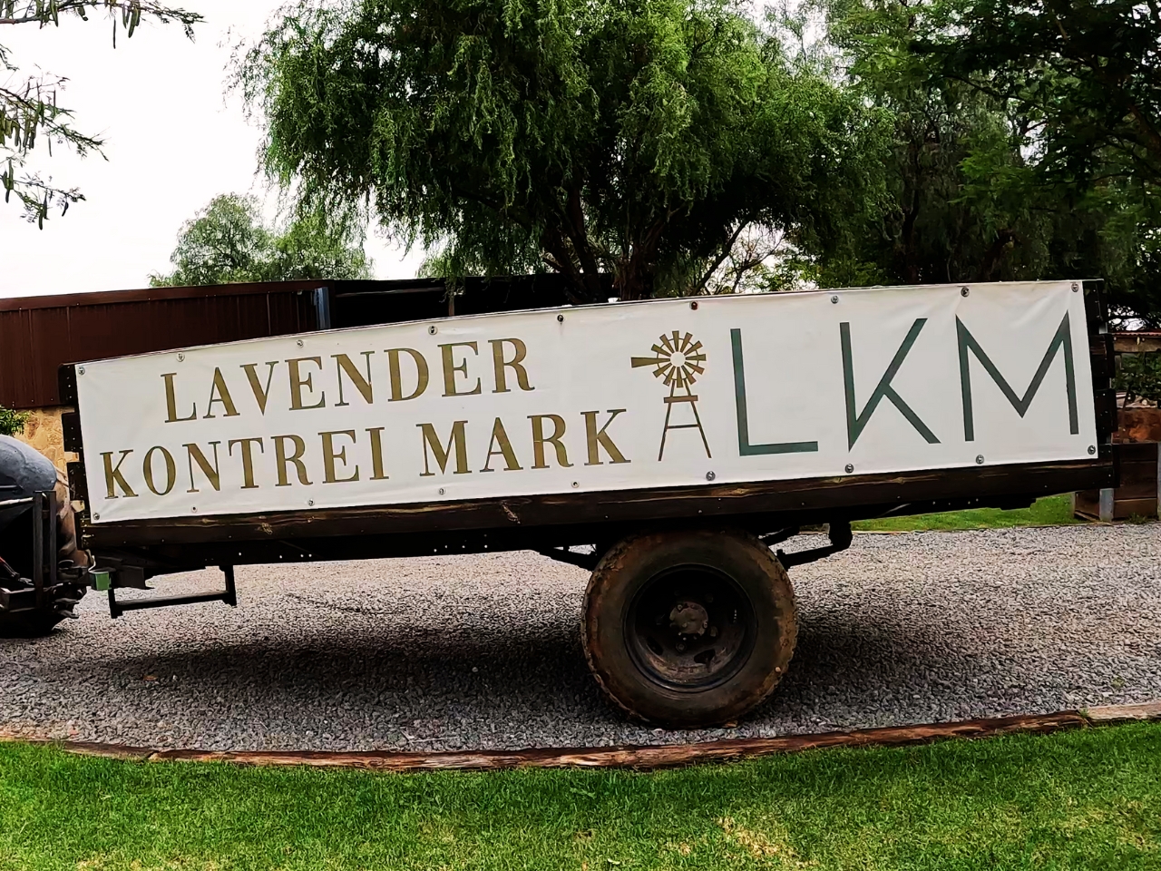 Lavender Kontrei Market logo on trailer pulled by trekker
