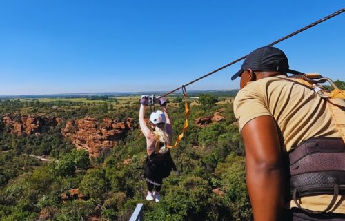 Zip-lining in action at Adventure Zone, Cullinan.