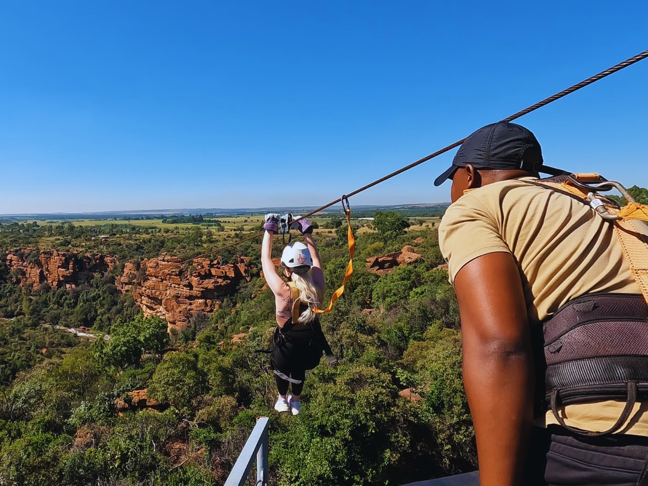 Zip lining in action at Adventure Zone, Cullinan
