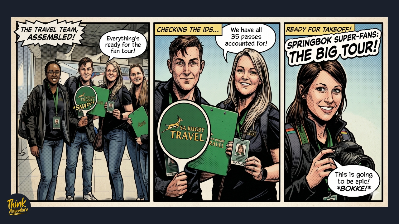 Super Fans at the air port part of SA Rugby Travel