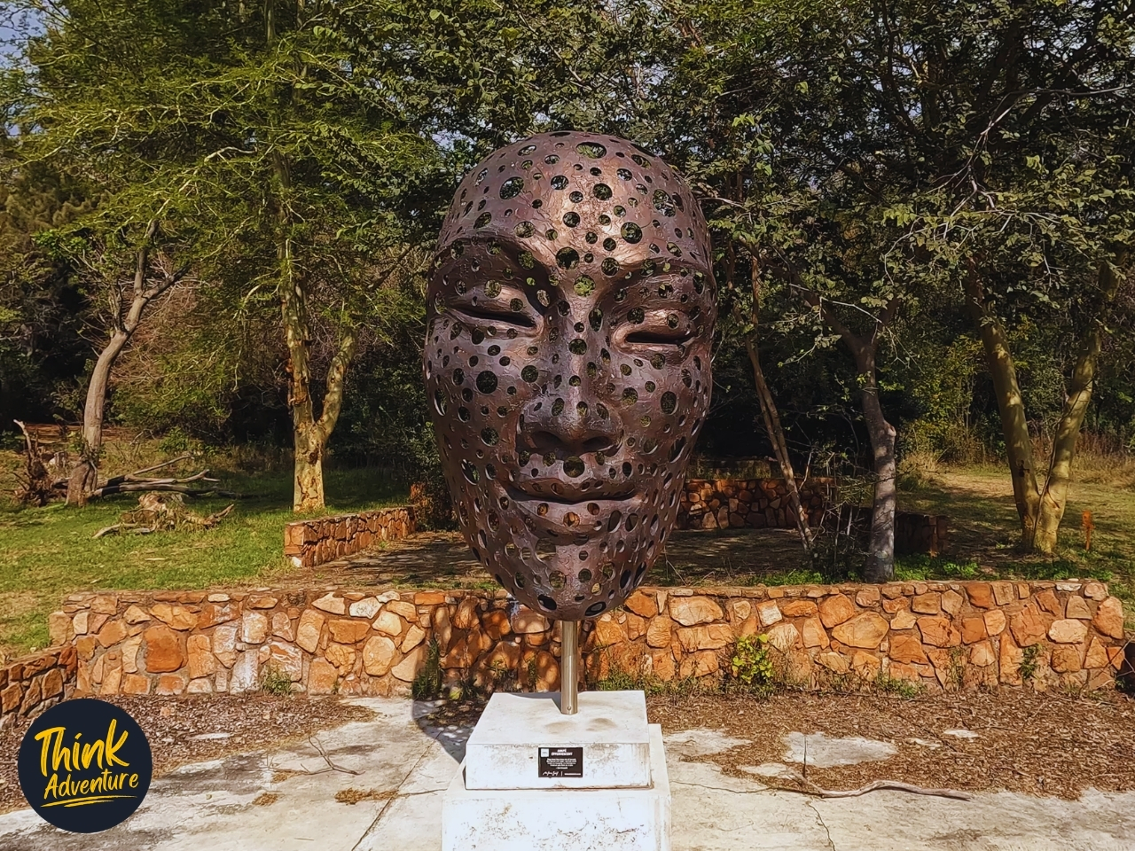 Metal Mask in the Sculpture Park at the Milorho Hiking Trails