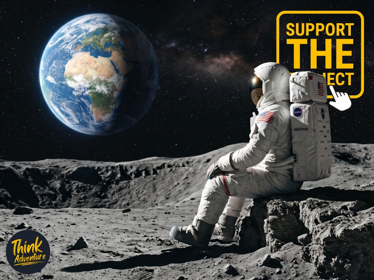 Astronaut sitting on the Moon looking at Earth, Star Gazing Kloofendal