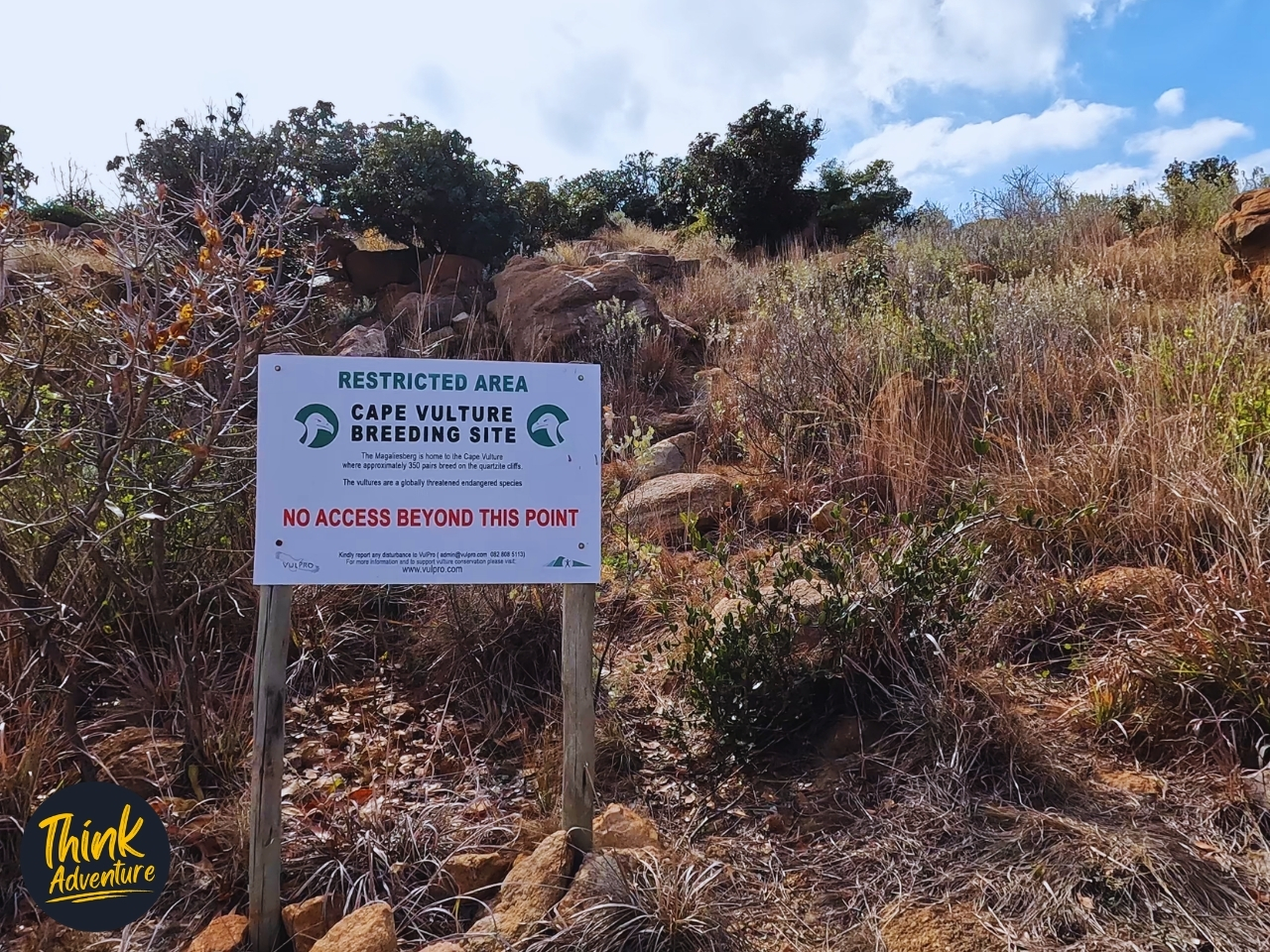 Cape Vulture Breeding Site sign on the Black Trail ar Vergenoeg Hiking Trails