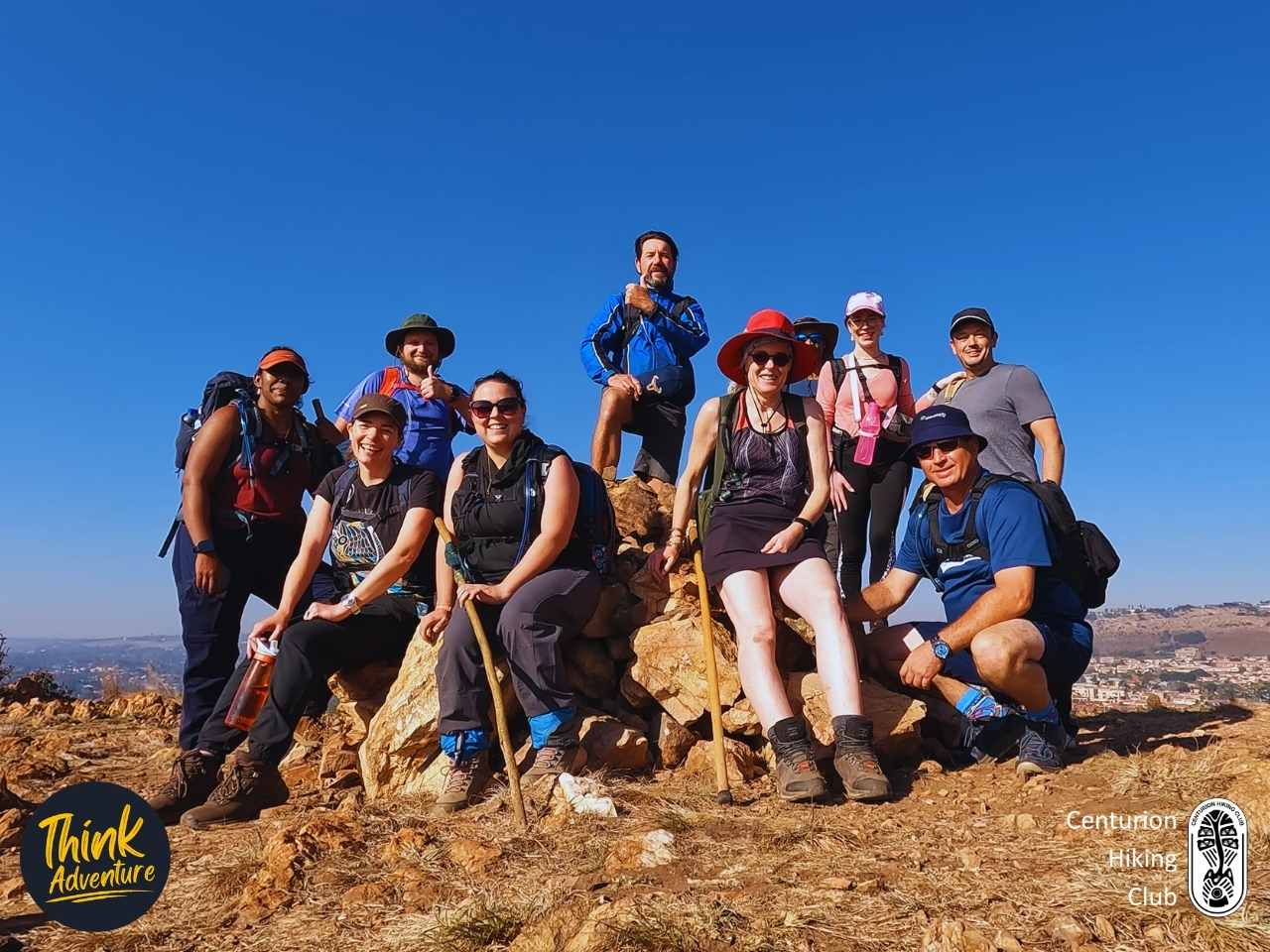 A group of hikers on the Geological Trail at the Walter Sisulu Garden